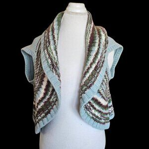 Y2K Bolero Open Cardigan Shrug Sweater Cropped Blue Green Handknit Sz S/M